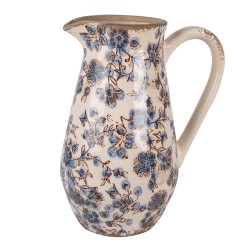 Clayre & Eef Brocca decorativa 20x14x25 cm Beige Blu  Ceramica Fiori