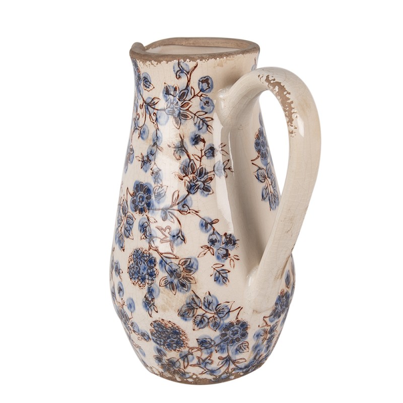Clayre & Eef Decoration can 20x14x25 cm Beige Blue Ceramic Flowers