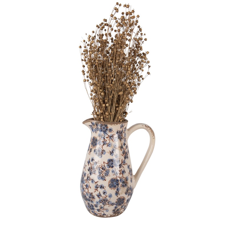 Clayre & Eef Decoration can 20x14x25 cm Beige Blue Ceramic Flowers