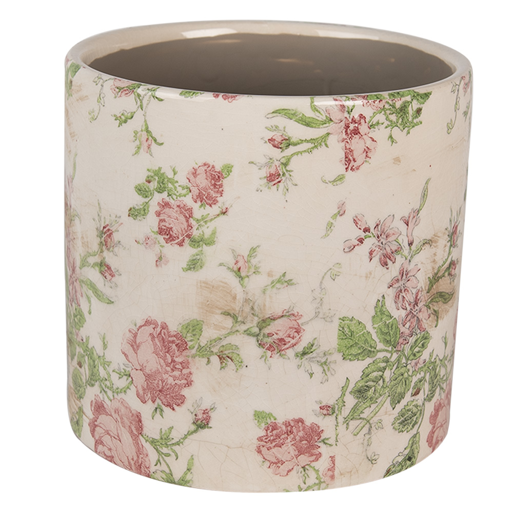 Clayre&Eef BloempotØ 17x16 cm Beige Roze Keramiek Bloemen afbeelding