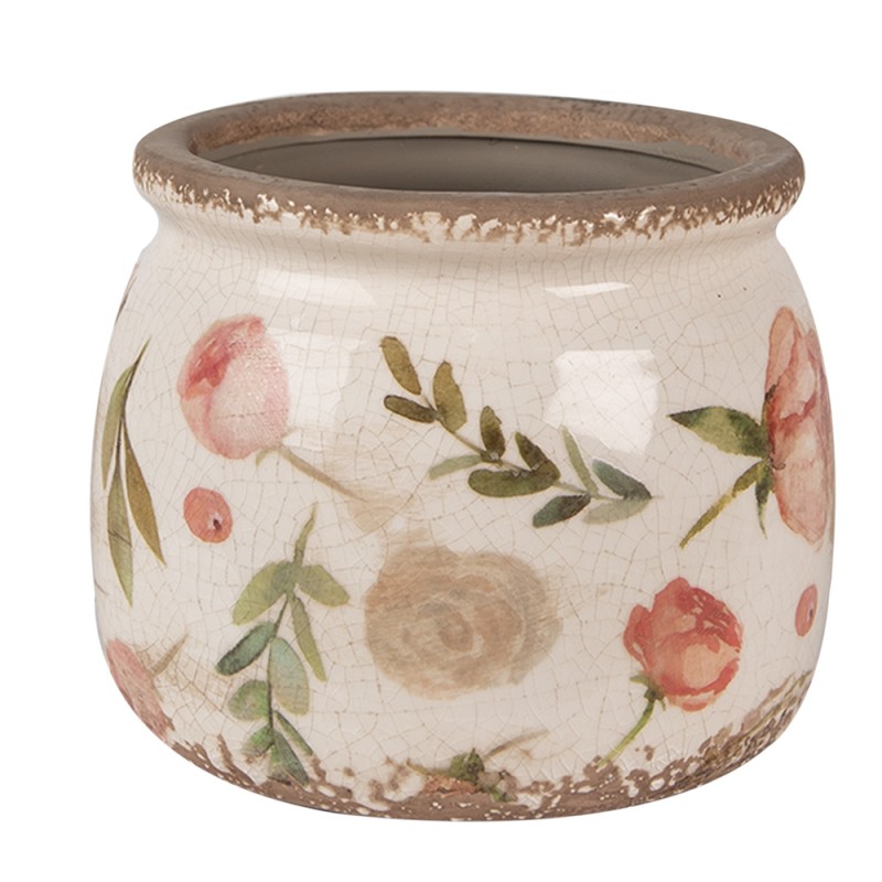 Clayre & Eef Planter Ø 16x13 cm Beige Pink Ceramic Flowers