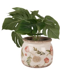 Clayre & Eef Planter Ø 16x13 cm Beige Pink Ceramic Flowers