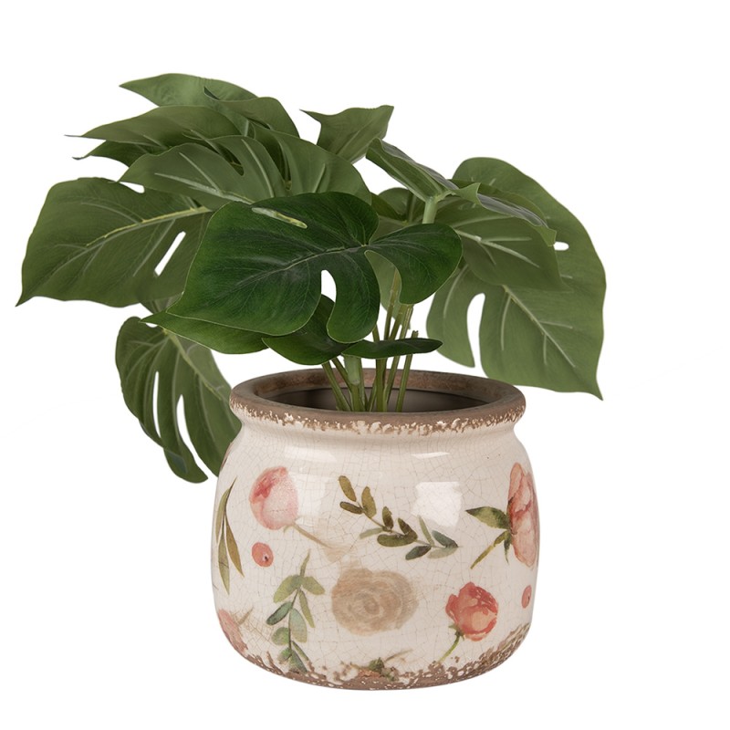 Clayre & Eef Planter Ø 16x13 cm Beige Pink Ceramic Flowers