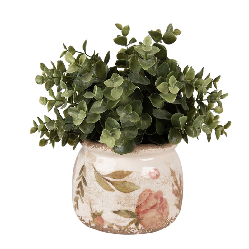 Clayre & Eef Planter Ø 12x10 cm Beige Pink Ceramic Flowers