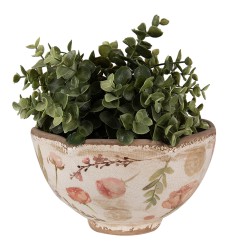 Clayre & Eef Planter Ø 21x12 cm Beige Pink Ceramic Flowers