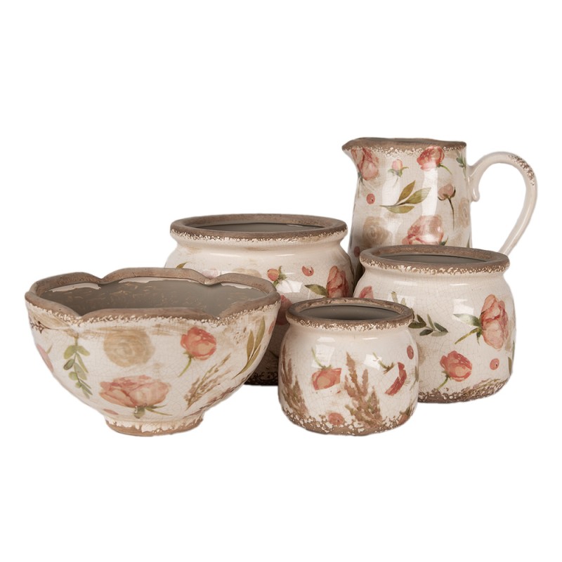 Clayre & Eef Fioriera Ø 21x12 cm Beige Rosa  Ceramica Fiori