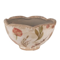 Clayre & Eef Bloempot  Ø 16x9 cm Beige Roze Keramiek Bloemen