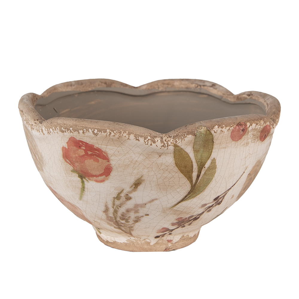 Clayre&Eef BloempotØ 16x9 cm Beige Roze Keramiek Bloemen afbeelding