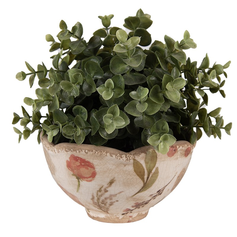 Clayre & Eef Bloempot  Ø 16x9 cm Beige Roze Keramiek Bloemen