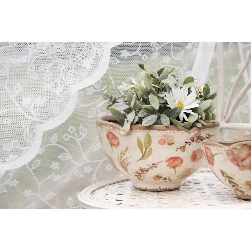 Clayre & Eef Bloempot  Ø 16x9 cm Beige Roze Keramiek Bloemen