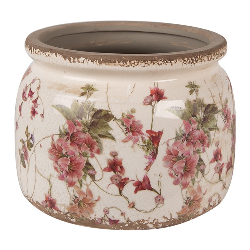 Clayre & Eef Planter Ø 20x15 cm Beige Pink Ceramic Flowers