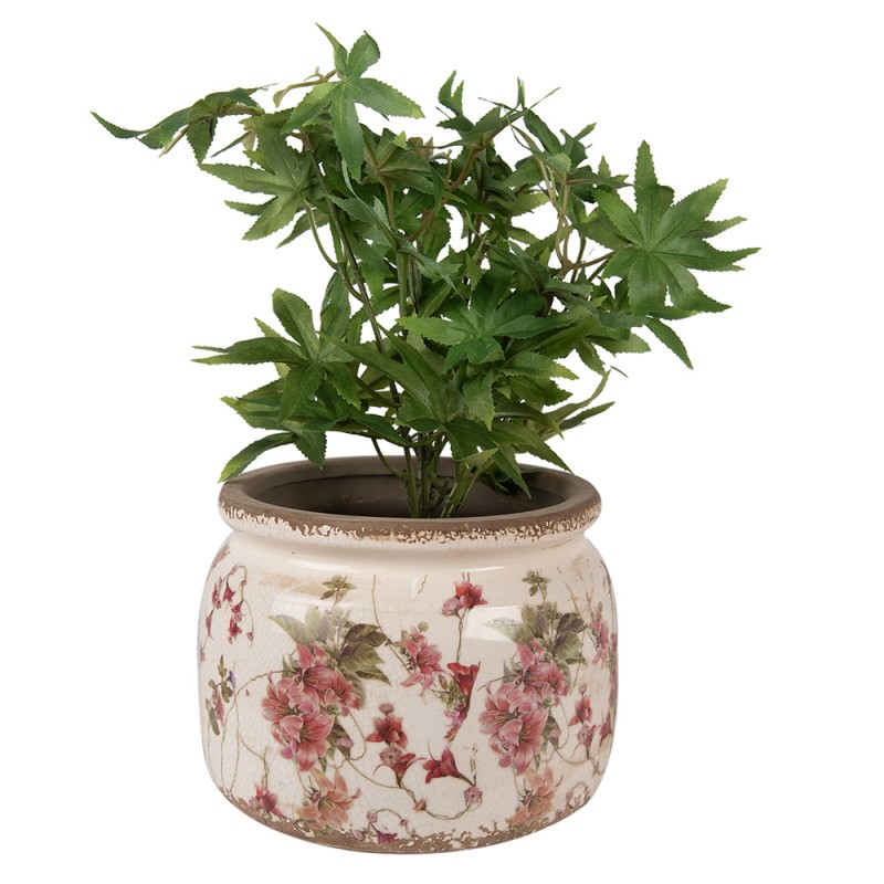 Clayre & Eef Planter Ø 20x15 cm Beige Pink Ceramic Flowers