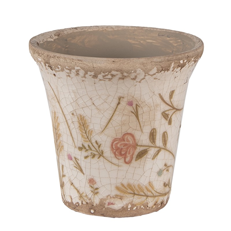 Clayre & Eef Planter Ø 9x8 cm Beige Pink Ceramic Flowers