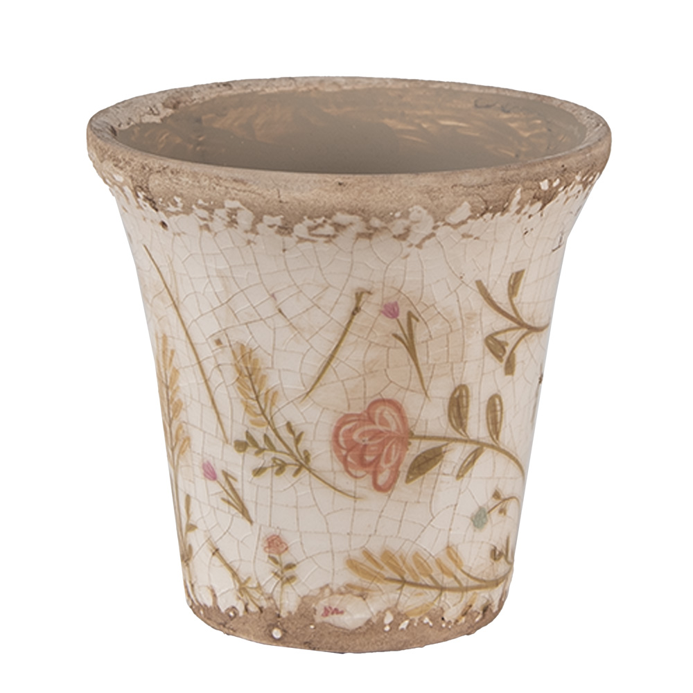 Clayre&Eef BloempotØ 9x8 cm Beige Roze Keramiek Bloemen afbeelding