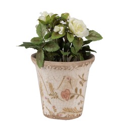 Clayre & Eef Planter Ø 9x8 cm Beige Pink Ceramic Flowers