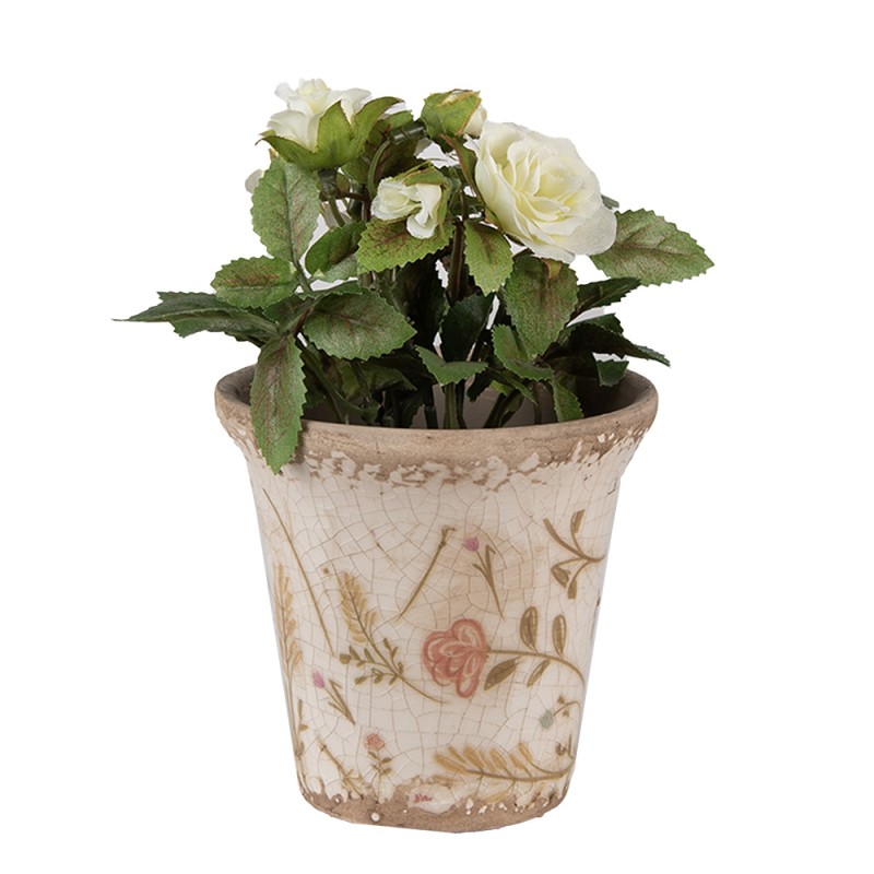 Clayre & Eef Planter Ø 9x8 cm Beige Pink Ceramic Flowers