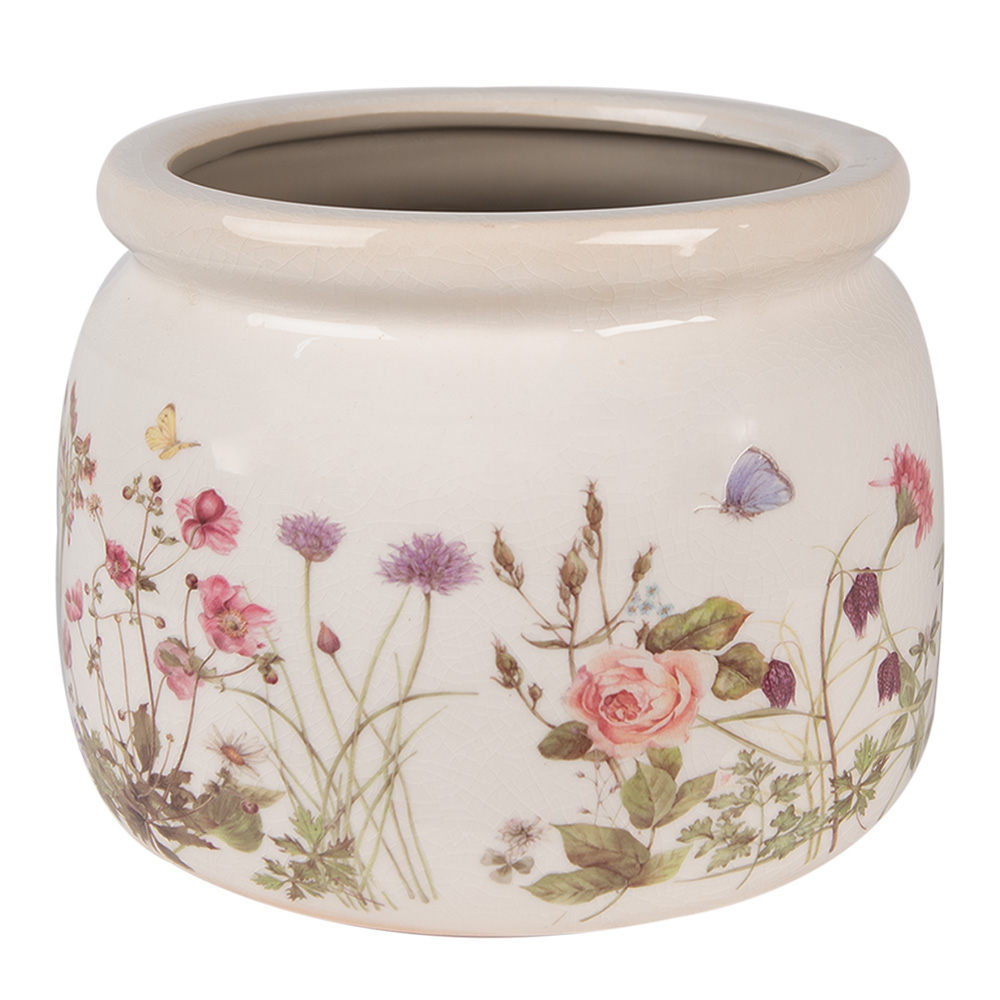 Clayre&Eef BloempotØ 20x15 cm Beige Roze Keramiek Bloemen afbeelding