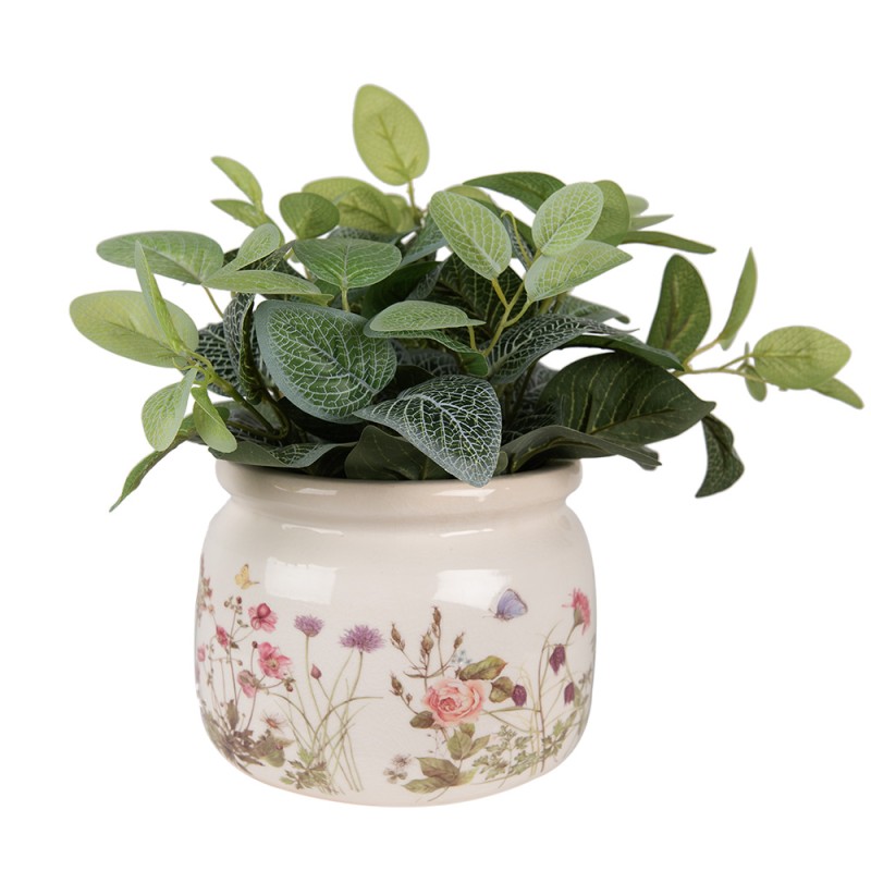 Clayre & Eef Blumentopf Ø 20x15 cm Beige Rosa Keramik Blumen