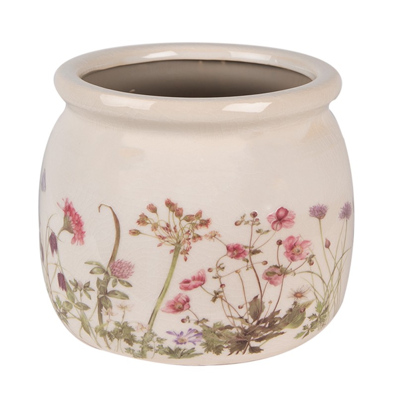 Clayre & Eef Fioriera Ø 16x13 cm Beige Rosa  Ceramica Fiori