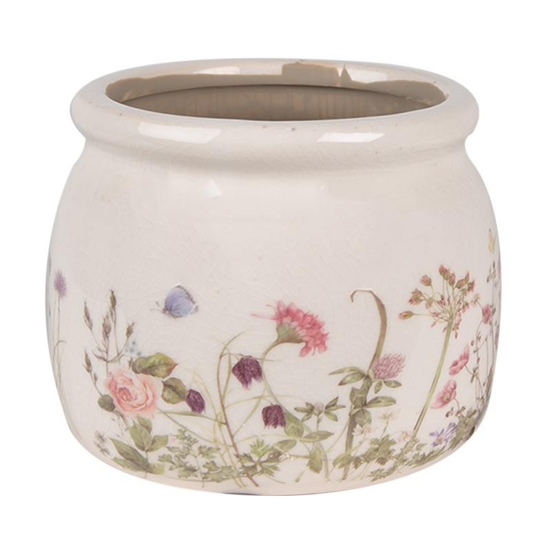 Clayre & Eef Planter Ø 12x10 cm Beige Pink Ceramic Flowers