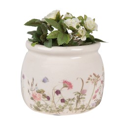 Clayre & Eef Bloempot  Ø 12x10 cm Beige Roze Keramiek Bloemen