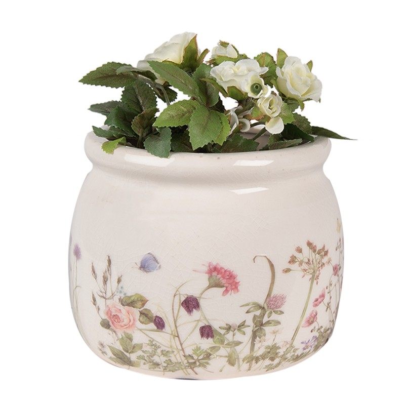 Clayre & Eef Planter Ø 12x10 cm Beige Pink Ceramic Flowers