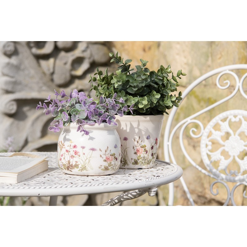 Clayre & Eef Planter Ø 12x10 cm Beige Pink Ceramic Flowers