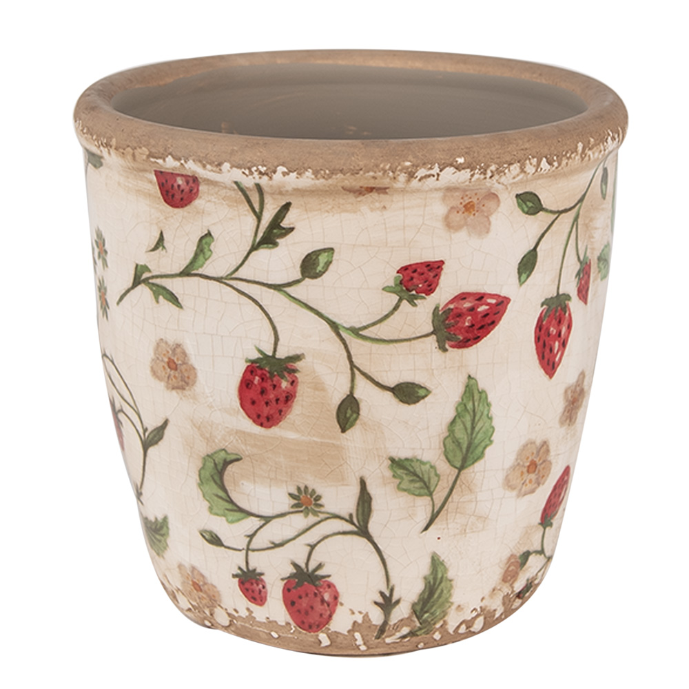 Clayre&Eef BloempotØ 13x13 cm Beige Rood Keramiek Aardbeien afbeelding