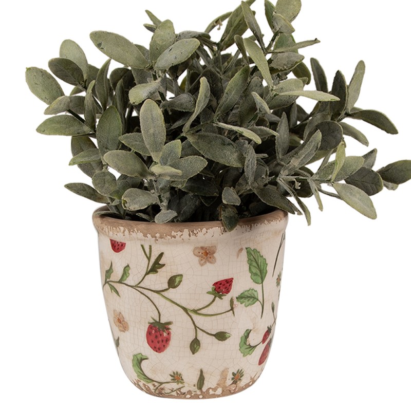 Clayre & Eef Bloempot  Ø 11x10 cm Beige Rood Keramiek Aardbeien