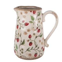 Clayre & Eef Pichet décoratif 21x15x23 cm Beige Rouge Céramique Fraises