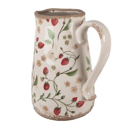 Clayre & Eef Pichet décoratif 21x15x23 cm Beige Rouge Céramique Fraises