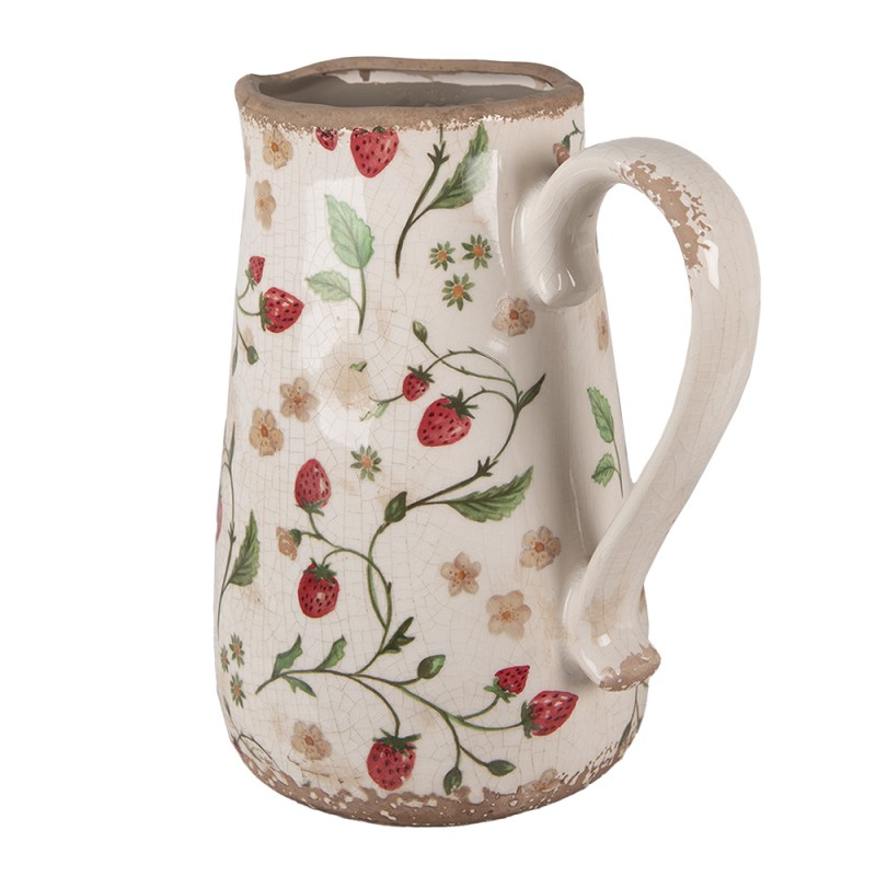 Clayre & Eef Decoration can 21x15x23 cm Beige Red Ceramic Strawberries