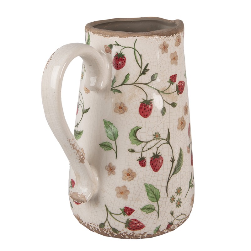 Clayre & Eef Decoration can 21x15x23 cm Beige Red Ceramic Strawberries