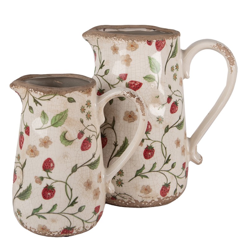 Clayre & Eef Decoration can 21x15x23 cm Beige Red Ceramic Strawberries