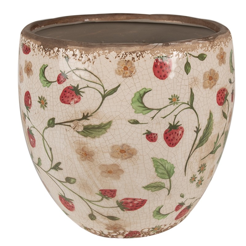 Clayre & Eef Planter Ø 18x18 cm Beige Red Ceramic Strawberries