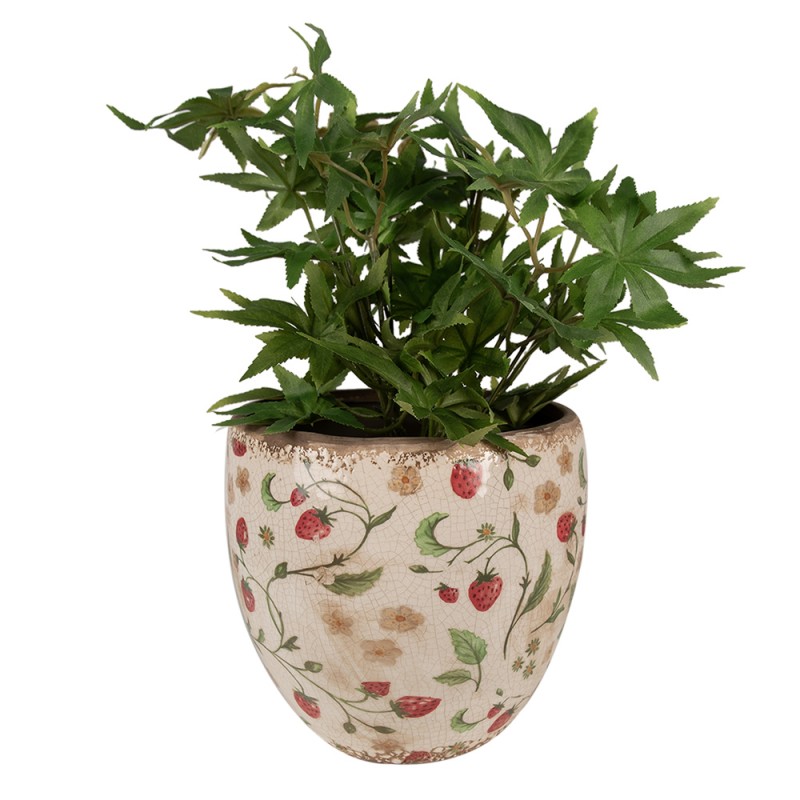 Clayre & Eef Planter Ø 18x18 cm Beige Red Ceramic Strawberries
