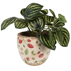 Clayre & Eef Blumentopf Ø 13x11 cm Beige Rot Keramik Erdbeeren