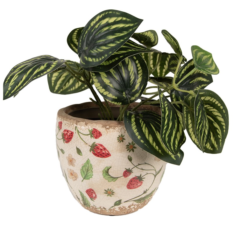 Clayre & Eef Fioriera Ø 13x11 cm Beige Rosso Ceramica Fragole