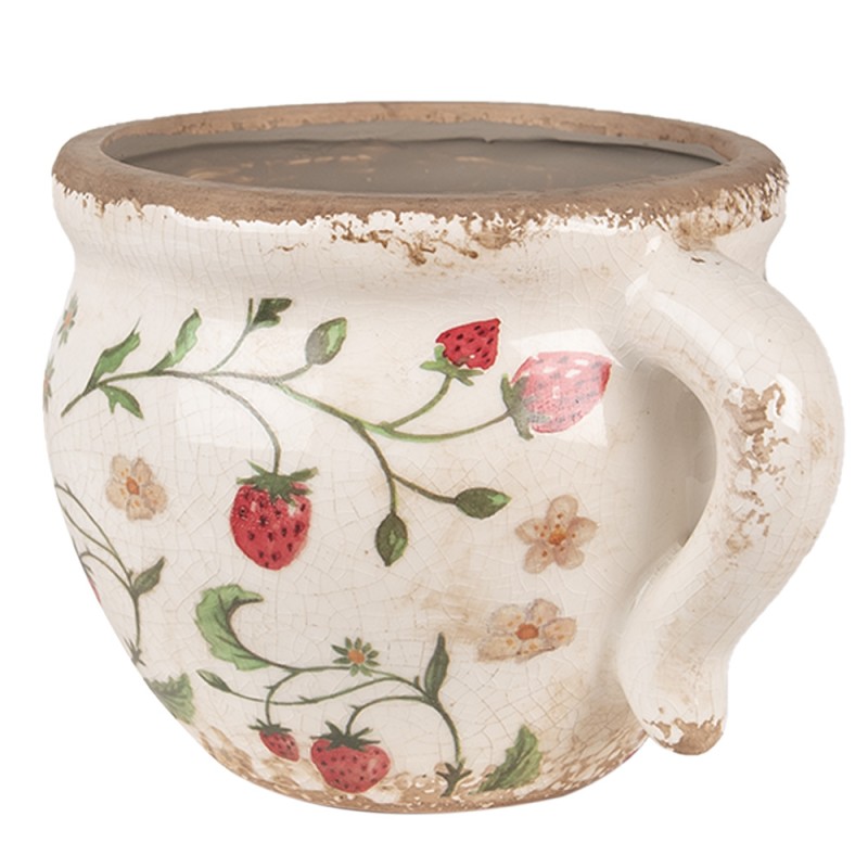Clayre & Eef Blumentopf 17x14x12 cm Beige Rot Keramik Erdbeeren