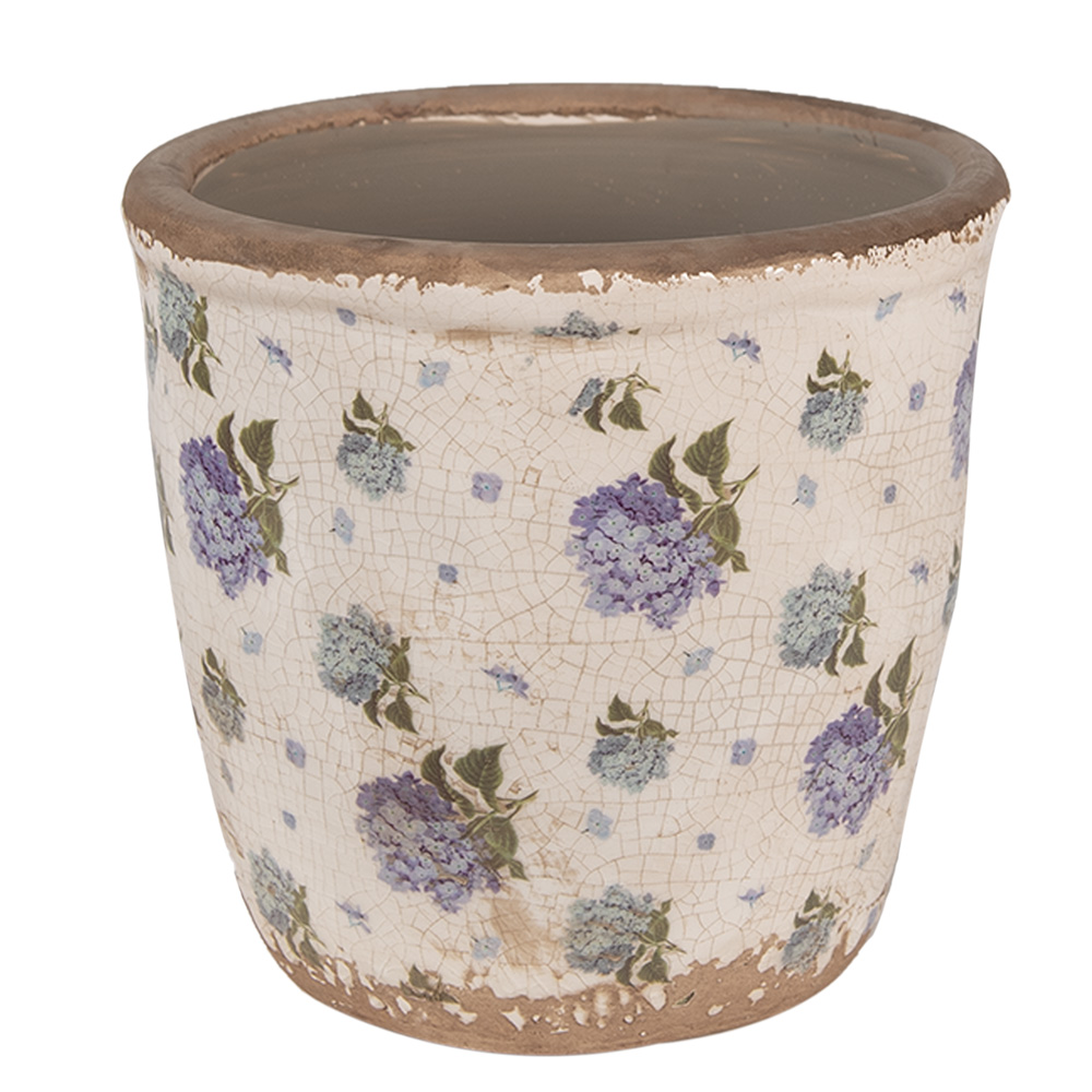 Clayre&Eef BloempotØ 14x13 cm Beige Blauw Keramiek Bloemen afbeelding