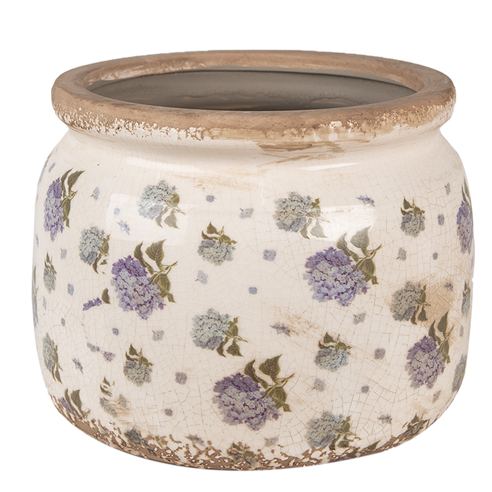 Clayre&Eef BloempotØ 20x15 cm Beige Blauw Keramiek Bloemen afbeelding