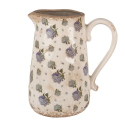 Clayre & Eef Brocca decorativa 21x15x23 cm Beige Blu  Ceramica Fiori
