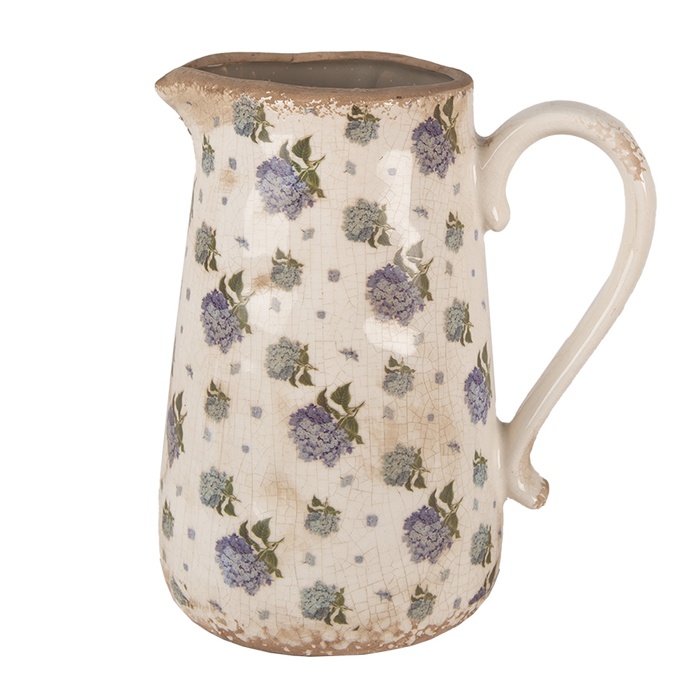 Clayre & Eef Decoratie Kan 21x15x23 cm Beige Blauw Keramiek Bloemen afbeelding 1