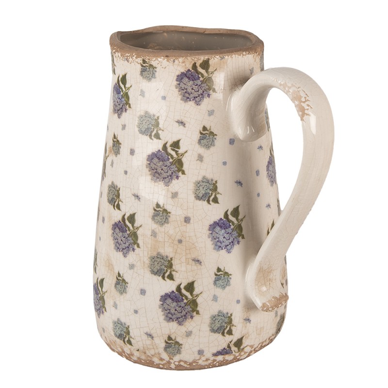 Clayre & Eef Brocca decorativa 21x15x23 cm Beige Blu  Ceramica Fiori