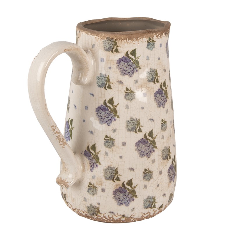 Clayre & Eef Brocca decorativa 21x15x23 cm Beige Blu  Ceramica Fiori