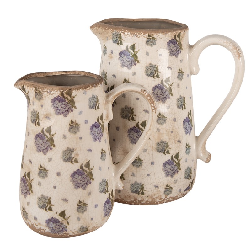 Clayre & Eef Brocca decorativa 21x15x23 cm Beige Blu  Ceramica Fiori