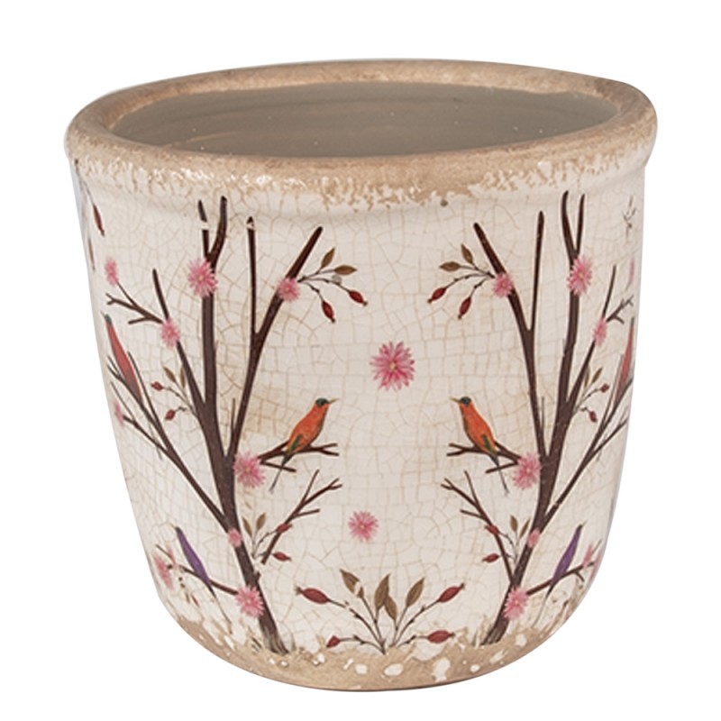 Clayre & Eef Blumentopf Ø 11x10 cm Beige Braun Keramik Zweigen