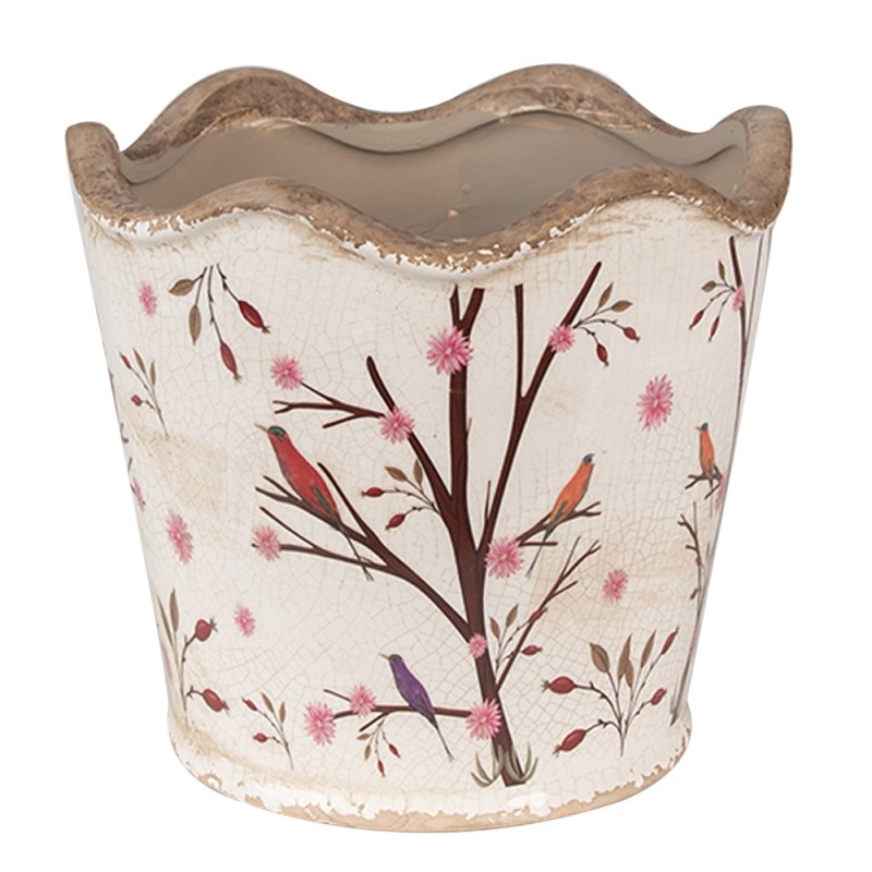 Clayre & Eef Blumentopf Ø 16x15 cm Beige Braun Keramik Zweigen