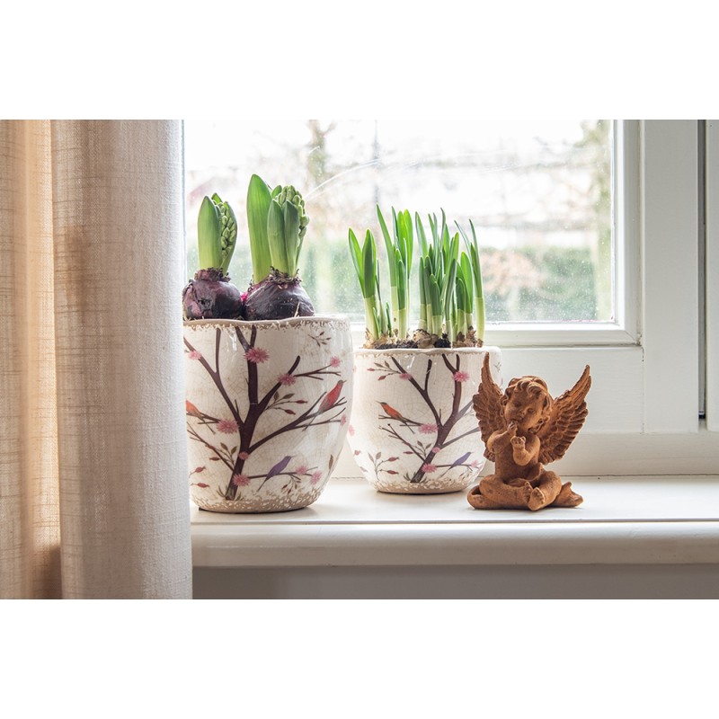 Clayre & Eef Planter Ø 14x14 cm Beige Brown Ceramic Branches