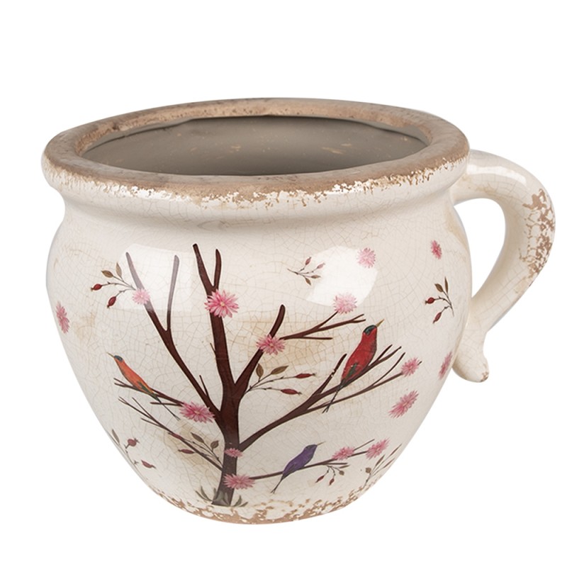 Clayre & Eef Bloempot 20x17x15 cm Beige Bruin Keramiek Takken